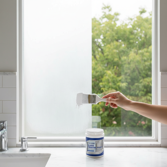 Pintura esmerilada aplicada en ventana de baño efecto privacidad