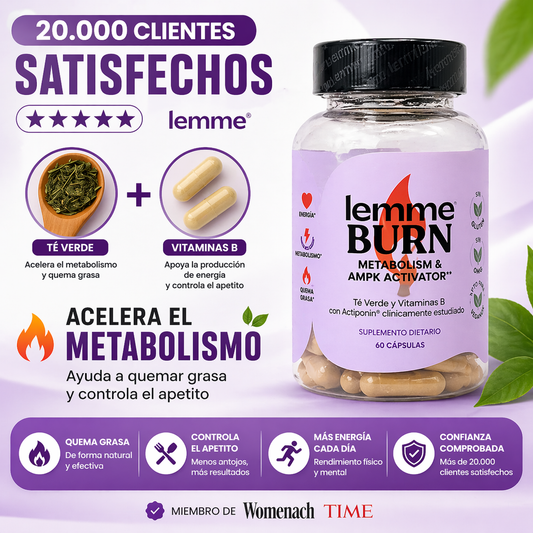 Botella Lemme Burn, Quema Grasa, Activa Metabolismo Y Eleva Energía - 60 Cápsulas.